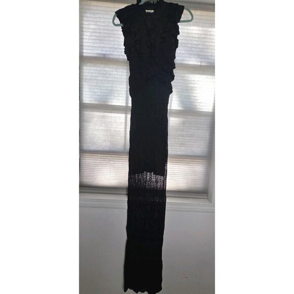 Ronny Kobo Women's Black Nova Dress Maxi Dress Stretchy Knitted Ruffle Sleeveles - Picture 2 of 13